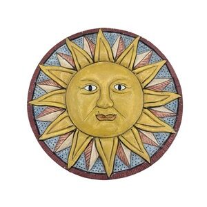 Ceramic Celestial Sun Trivet Candle Holder Trinket Tray Astrology Boho Groovy